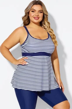 Blue＆White Stripe Adjustable Strap Tankini Top -Sandy Bikinis Shop b detan181001 6