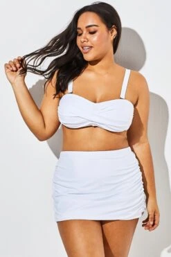 White Twist Front Bandeau Spa Bikini With Skirt -Sandy Bikinis Shop b sfbk1911009 1