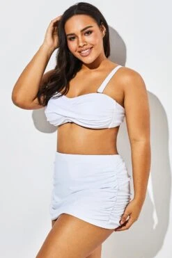 White Twist Front Bandeau Spa Bikini With Skirt -Sandy Bikinis Shop b sfbk1911009 3