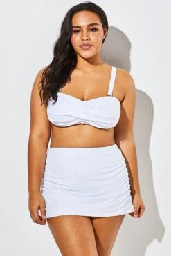 White Twist Front Bandeau Spa Bikini With Skirt -Sandy Bikinis Shop b sfbk1911009 6