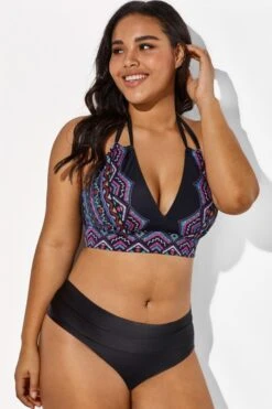 Black And Purple Printed Halter Sexy Bikini Set -Sandy Bikinis Shop b sfbk1911038 3 3