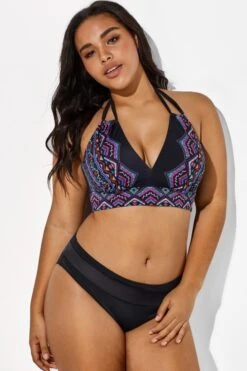 Black And Purple Printed Halter Sexy Bikini Set -Sandy Bikinis Shop b sfbk1911038 4 3