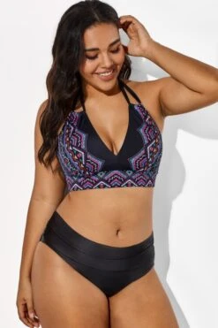 Black And Purple Printed Halter Sexy Bikini Set -Sandy Bikinis Shop b sfbk1911038 5 3
