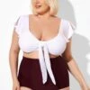 White Cap Sleeve Tie-front Bikini Top