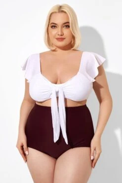 White Cap Sleeve Tie-front Bikini Top -Sandy Bikinis Shop b sfbk1911059 5
