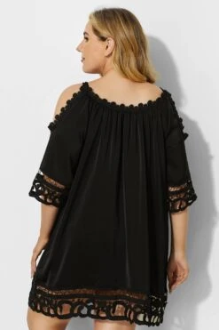 Black Crochet Off The Shoulder Cover Up Dress -Sandy Bikinis Shop b sfcu001 3