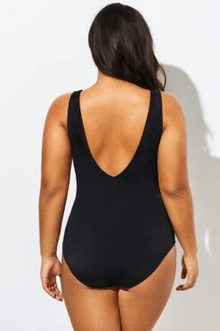 Black V-Neck Streak Modern One Piece Swimsuit -Sandy Bikinis Shop b sfop1911012 5
