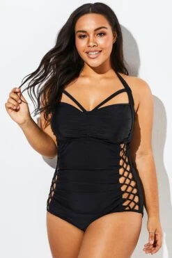 Black Cut Out Underwire Party One Piece Swimsuit