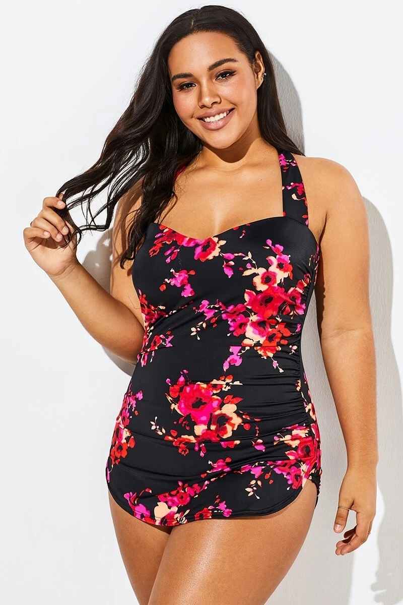 Poppies H-Back Sarong Front One Piece Swimsuit 1 Poppies H-Back Sarong Front One Piece Swimsuit
