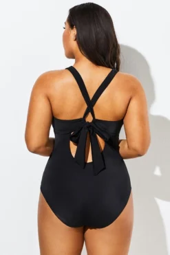 Black Lace Up One Piece Open Back Swimsuit -Sandy Bikinis Shop b sfop1911058 2