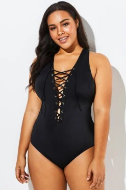 Black Lace Up One Piece Open Back Swimsuit -Sandy Bikinis Shop b sfop1911058 3