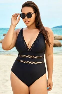 Black Lattice Plunge V-neck One Piece Swimsuit 11 Black Lattice Plunge V-neck One Piece Swimsuit -Sandy Bikinis Shop b sfop1911067 4