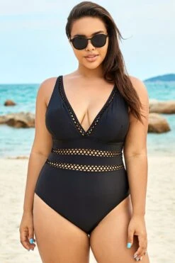 Black Lattice Plunge V-neck One Piece Swimsuit 10 Black Lattice Plunge V-neck One Piece Swimsuit -Sandy Bikinis Shop b sfop1911067 6