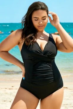 Black Twist Ruched V-neck One Piece Swimsuit -Sandy Bikinis Shop b sfop1911068 3
