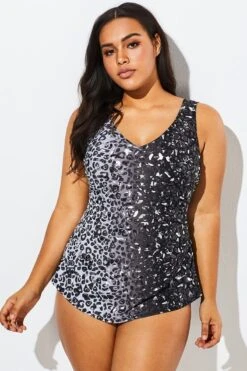 Modern Sarong Front V-Neck One Piece Swimsuit