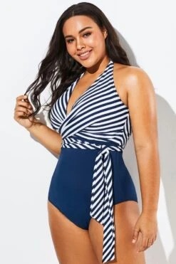 Fashion Faux Wrap Halter One Piece Swimsuit -Sandy Bikinis Shop b sfop1911125 3