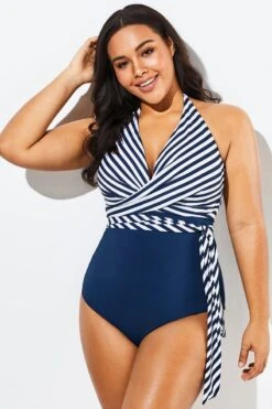 Fashion Faux Wrap Halter One Piece Swimsuit -Sandy Bikinis Shop b sfop1911125 4