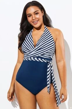 Fashion Faux Wrap Halter One Piece Swimsuit -Sandy Bikinis Shop b sfop1911125 6