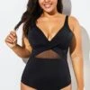 Black Cut Out Mesh Underwire One Piece Swimsuit
