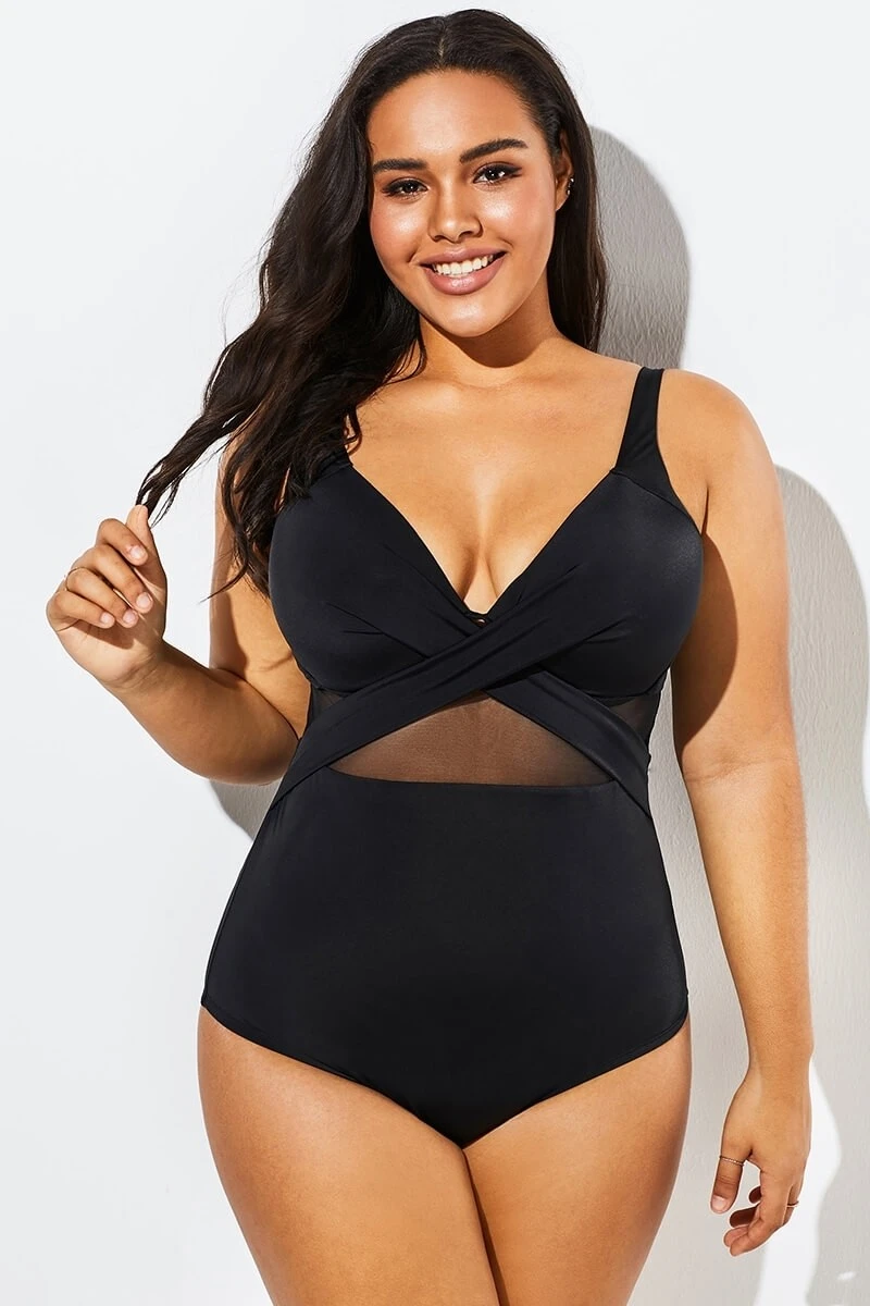 Black Cut Out Mesh Underwire One Piece Swimsuit 1 Black Cut Out Mesh Underwire One Piece Swimsuit