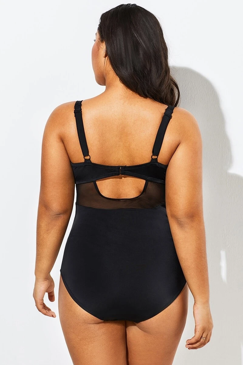 Black Cut Out Mesh Underwire One Piece Swimsuit 2 Black Cut Out Mesh Underwire One Piece Swimsuit - Image 2