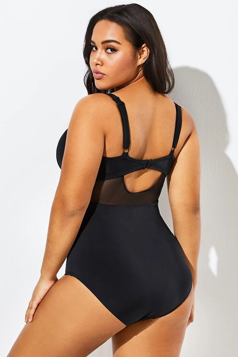 Black Cut Out Mesh Underwire One Piece Swimsuit 5 Black Cut Out Mesh Underwire One Piece Swimsuit - Image 5