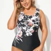 High Neck Flower Printed One Piece Swimsuit