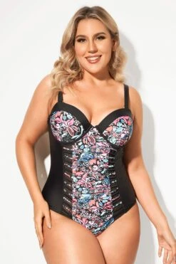 Flower Printed Mesh Sexy One Piece Swimsuit