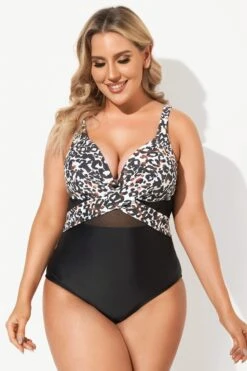 Leopard Cut Out Mesh One Piece Swimsuit