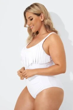 White Fringe One-Piece Swimsuits For Lady -Sandy Bikinis Shop b sfop2003074 3