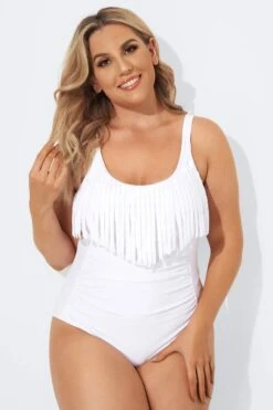 White Fringe One-Piece Swimsuits For Lady -Sandy Bikinis Shop b sfop2003074 4