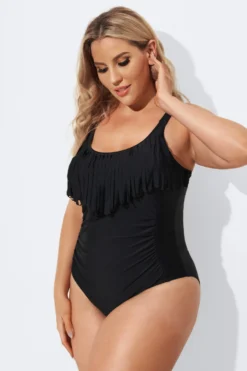 Black V-Neck Fringe Vintage One Piece Swimsuits -Sandy Bikinis Shop b sfop2003075 3