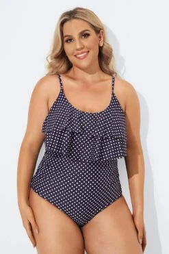 Navy Scoopneck Dot Tiered One Piece Swimsuit 6 Navy Scoopneck Dot Tiered One Piece Swimsuit -Sandy Bikinis Shop b sfop2003092 3