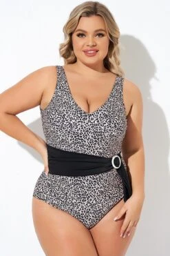 Animal Print V-neck Wide Straps One Piece Swimsuit -Sandy Bikinis Shop b sfop2003160 6