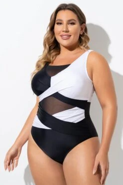 Black & White Sexy Cut Out Mesh One Piece Swimsuit -Sandy Bikinis Shop b sfop2003276 3