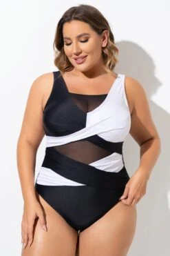Black & White Sexy Cut Out Mesh One Piece Swimsuit -Sandy Bikinis Shop b sfop2003276 5
