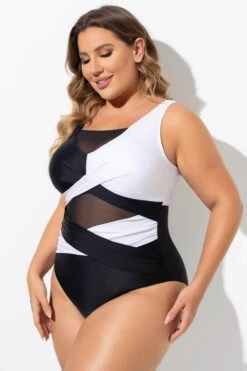 Black & White Sexy Cut Out Mesh One Piece Swimsuit -Sandy Bikinis Shop b sfop2003276 6