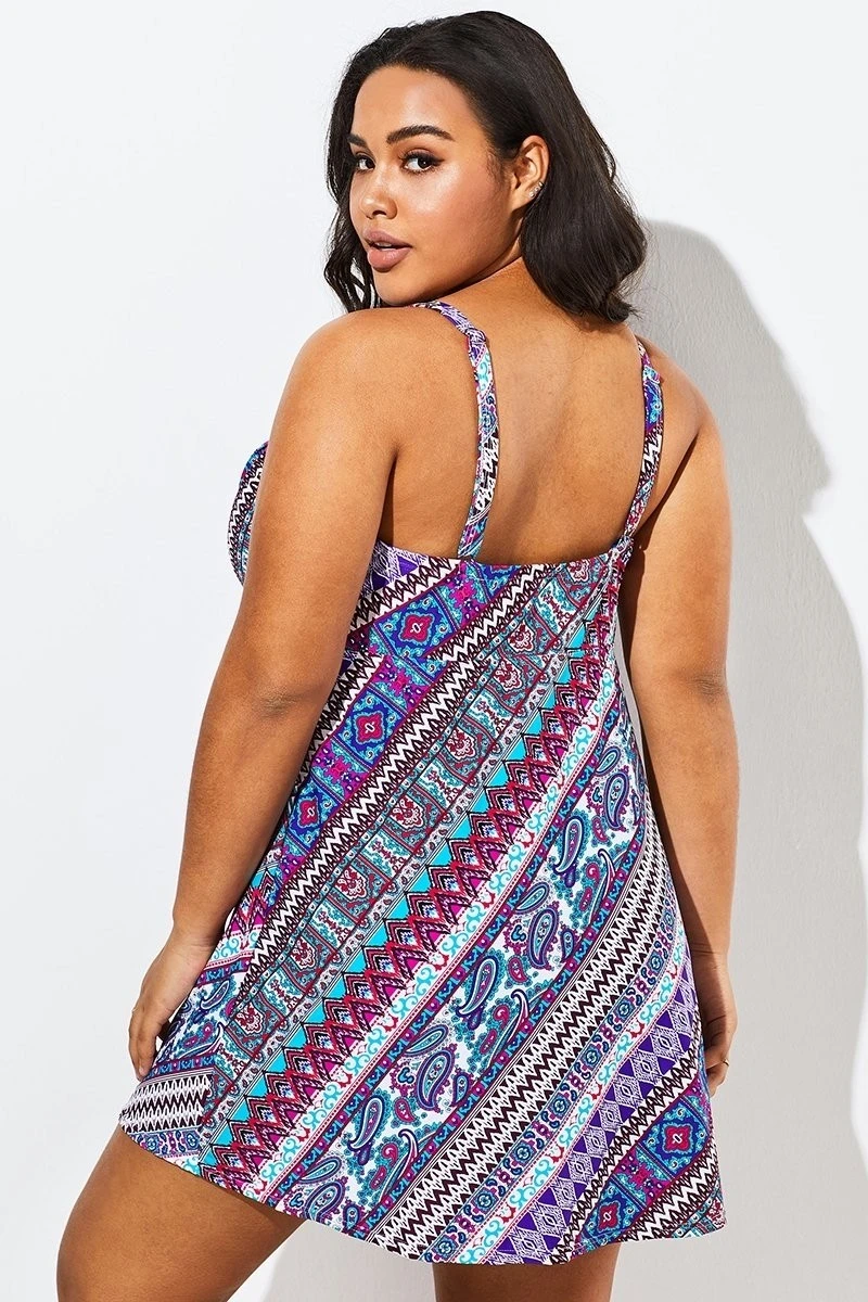 Technicolor Stylish Tie Front Underwire Swimdress 2 Technicolor Stylish Tie Front Underwire Swimdress - Image 2