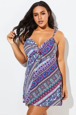 Technicolor Stylish Tie Front Underwire Swimdress 6 Technicolor Stylish Tie Front Underwire Swimdress -Sandy Bikinis Shop b sfsd1911004 3