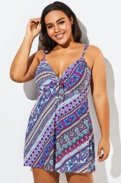 Technicolor Stylish Tie Front Underwire Swimdress 7 Technicolor Stylish Tie Front Underwire Swimdress -Sandy Bikinis Shop b sfsd1911004 6