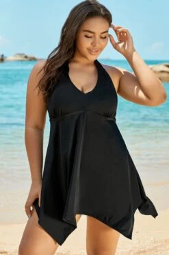 Black Handkerchief Flowy Halter 2 Piece Swimdress Set -Sandy Bikinis Shop b sfsd1911007 4