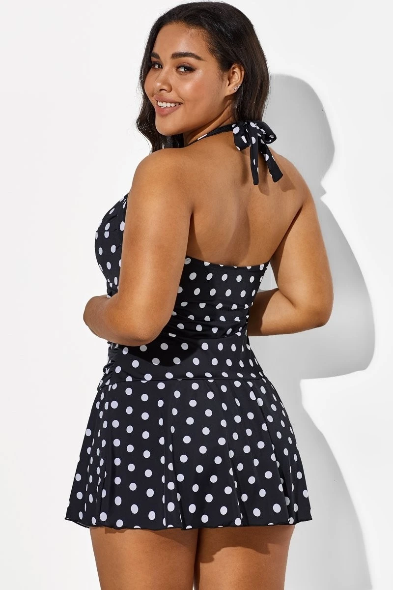 Black Halter Sweetheart Polka Dot Sexy Swimdress 2 Black Halter Sweetheart Polka Dot Sexy Swimdress - Image 2