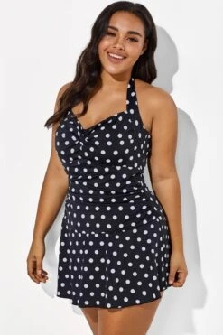 Black Halter Sweetheart Polka Dot Sexy Swimdress 8 Black Halter Sweetheart Polka Dot Sexy Swimdress -Sandy Bikinis Shop b sfsd1911031 3