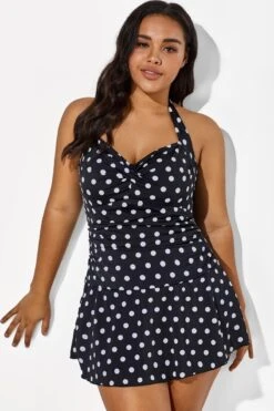 Black Halter Sweetheart Polka Dot Sexy Swimdress 10 Black Halter Sweetheart Polka Dot Sexy Swimdress -Sandy Bikinis Shop b sfsd1911031 5