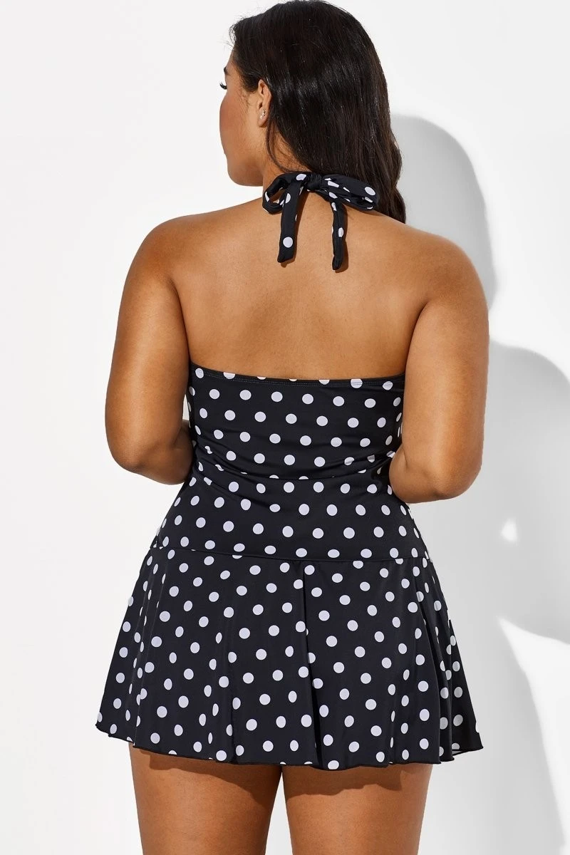 Black Halter Sweetheart Polka Dot Sexy Swimdress 6 Black Halter Sweetheart Polka Dot Sexy Swimdress - Image 6