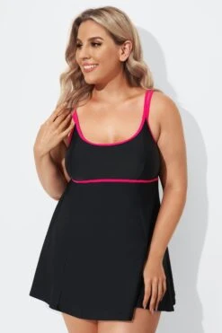 Black Scoopneck Double Lingerie Straps Swimdress -Sandy Bikinis Shop b sfsd1911035 1