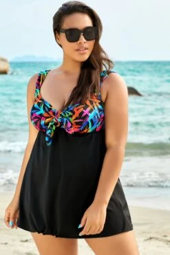 Fashionable Tie Front V-Neck Tummy Control Swimdress -Sandy Bikinis Shop b sfsd1911038 1