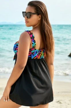 Fashionable Tie Front V-Neck Tummy Control Swimdress -Sandy Bikinis Shop b sfsd1911038 3