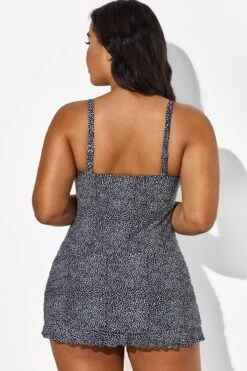 Black Twist Front Sweetheart Neckline Ruffle Swimdress -Sandy Bikinis Shop b sfsd1911039 2