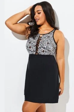 Black Leopard Print Sexy Side Lace Up Swimdress -Sandy Bikinis Shop b sfsd1911045 3